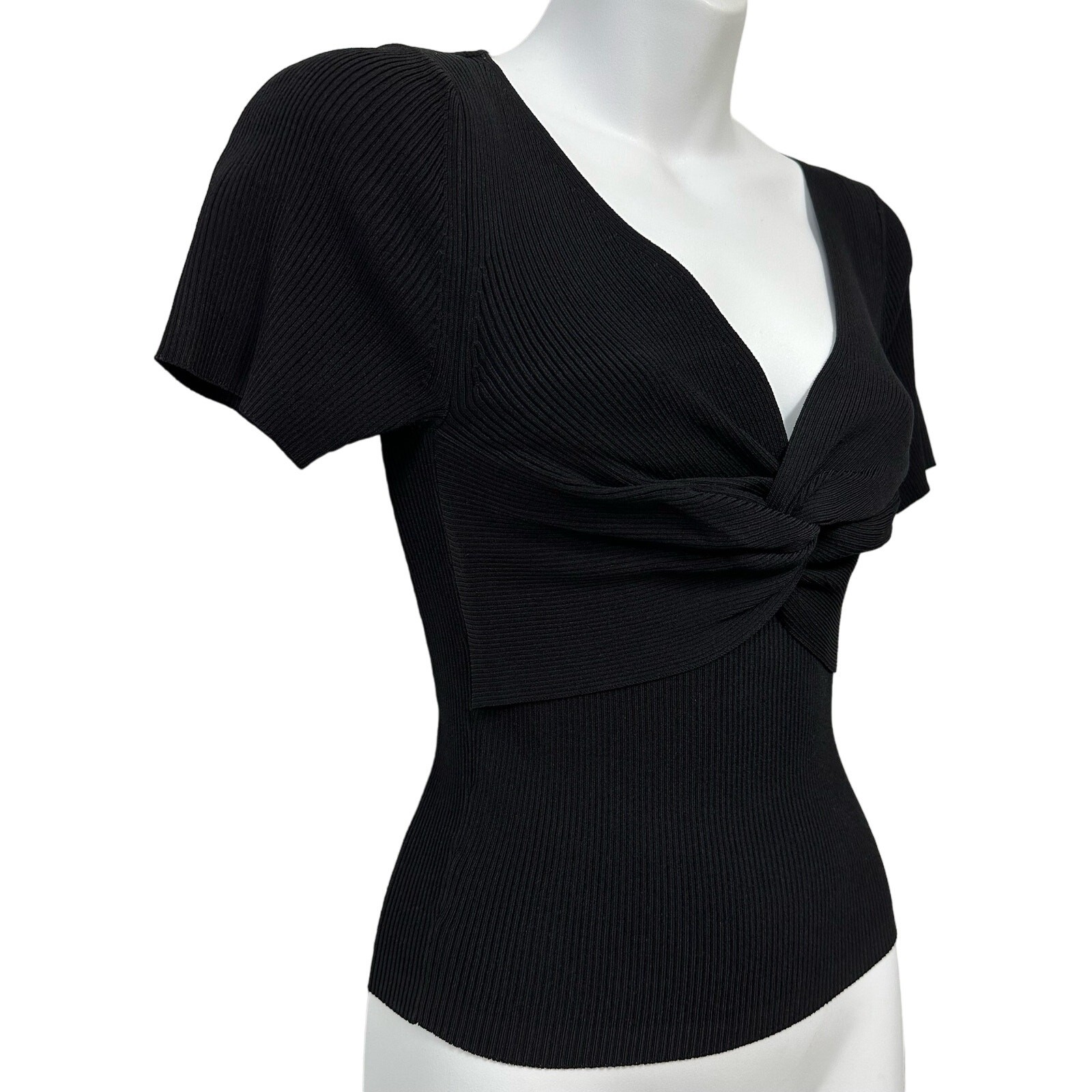 Sandro Temple Twisted Short Sleeve Sweater Black Size 2 US Medium New