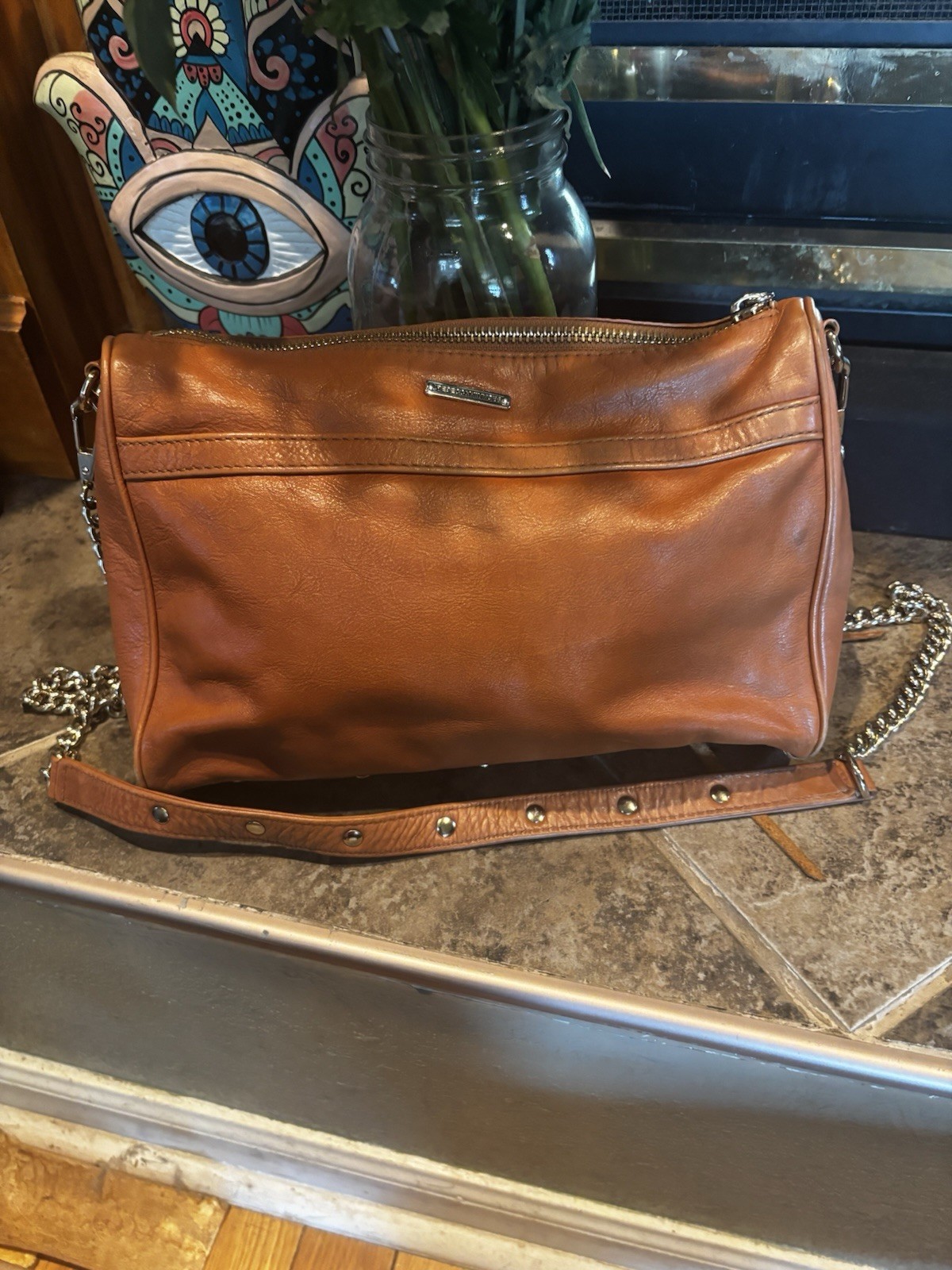 Rebecca Minkoff MAC Brown Leather Shoulder Bag with Fringe, Studded & Zipper
