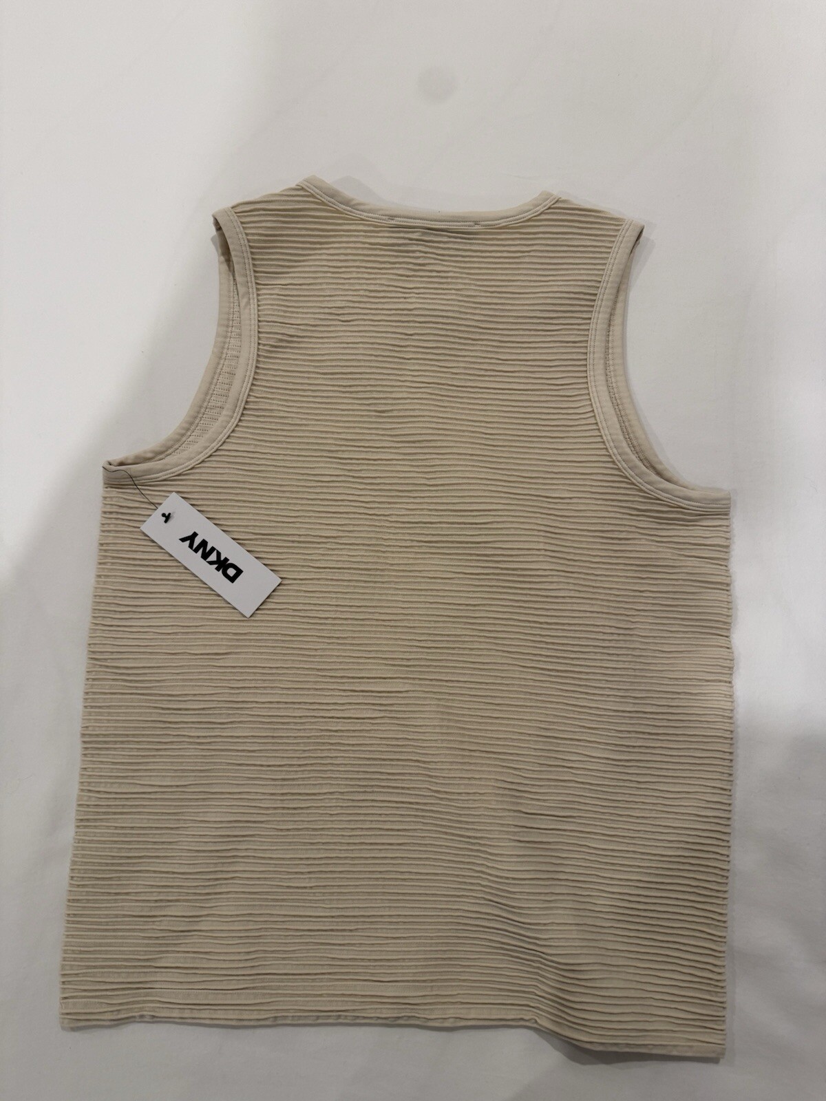DKNY Vanilla Ribbed/Textured Sleeveless Tank Top Crew Neck Sz L Nylon/Span NWT