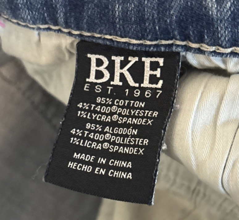 BKE Aiden Jeans Mens 30×32 Distressed Frayed Hem Blue Denim Bootcut Stretch