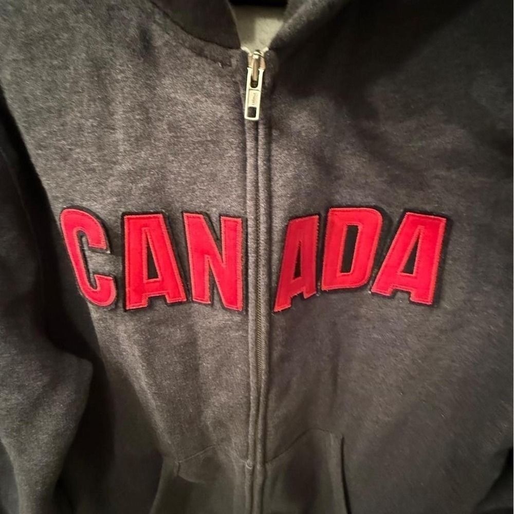 Hudson Bay Canada Official Olympic Zip Up Hoodie Gray Red Mens L Oversized