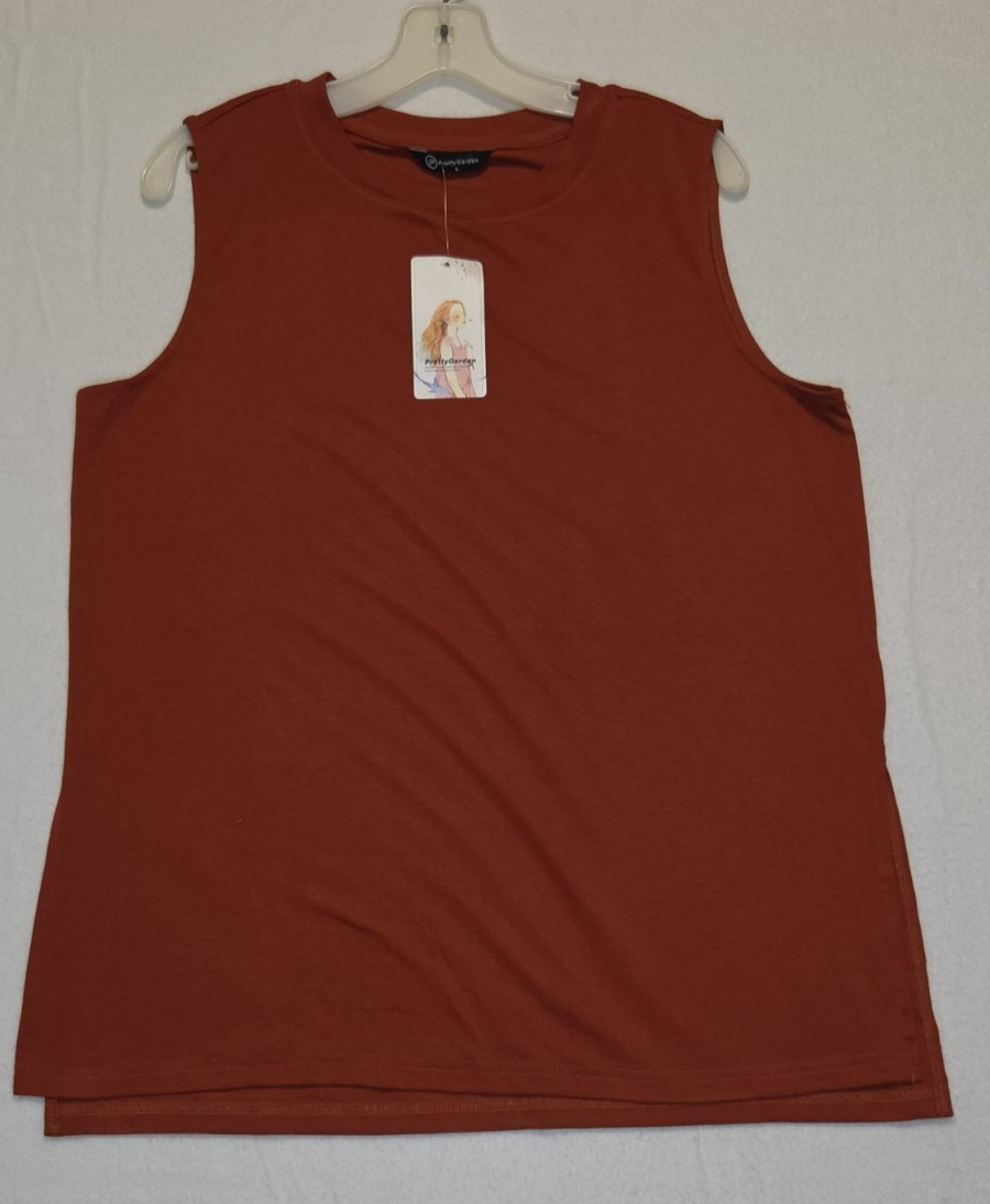 Pretty Garden Rust Tank Size Large Viscose Side Split Summer Classic Minimalist