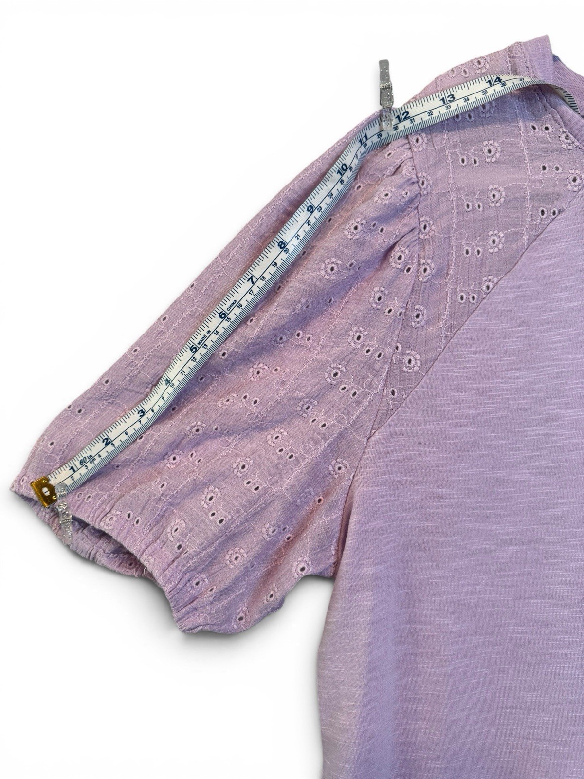 Como Vintage Lilac Eyelet Puff Sleeve T-Shirt Women’s XL Embroidered Top