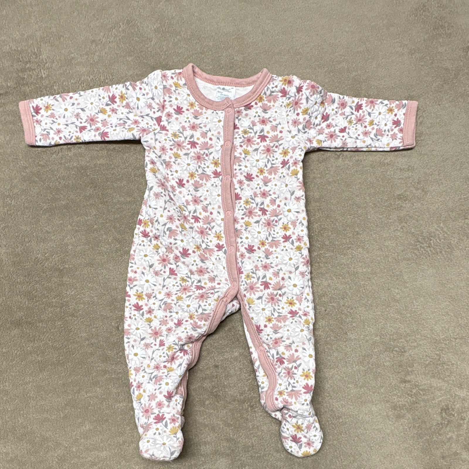 Little Beginnings White/Pink Floral Footed Snap Sleeper Girls 6 Months
