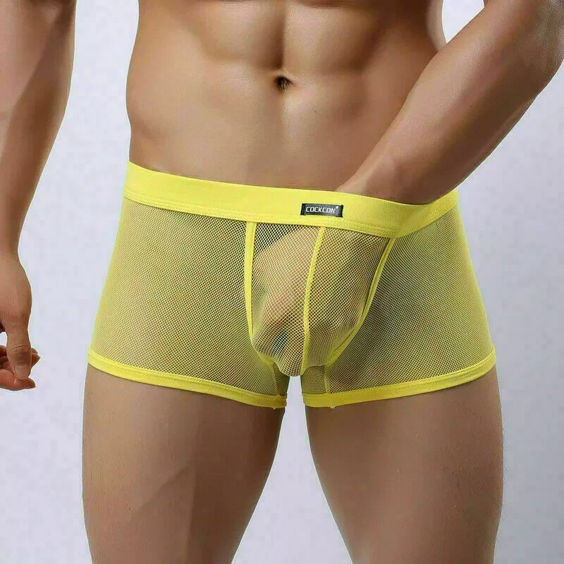 VARIOUS Men’s Sexy Transparent Spandex Fishnet Boxer Shorts – Adult Underwear