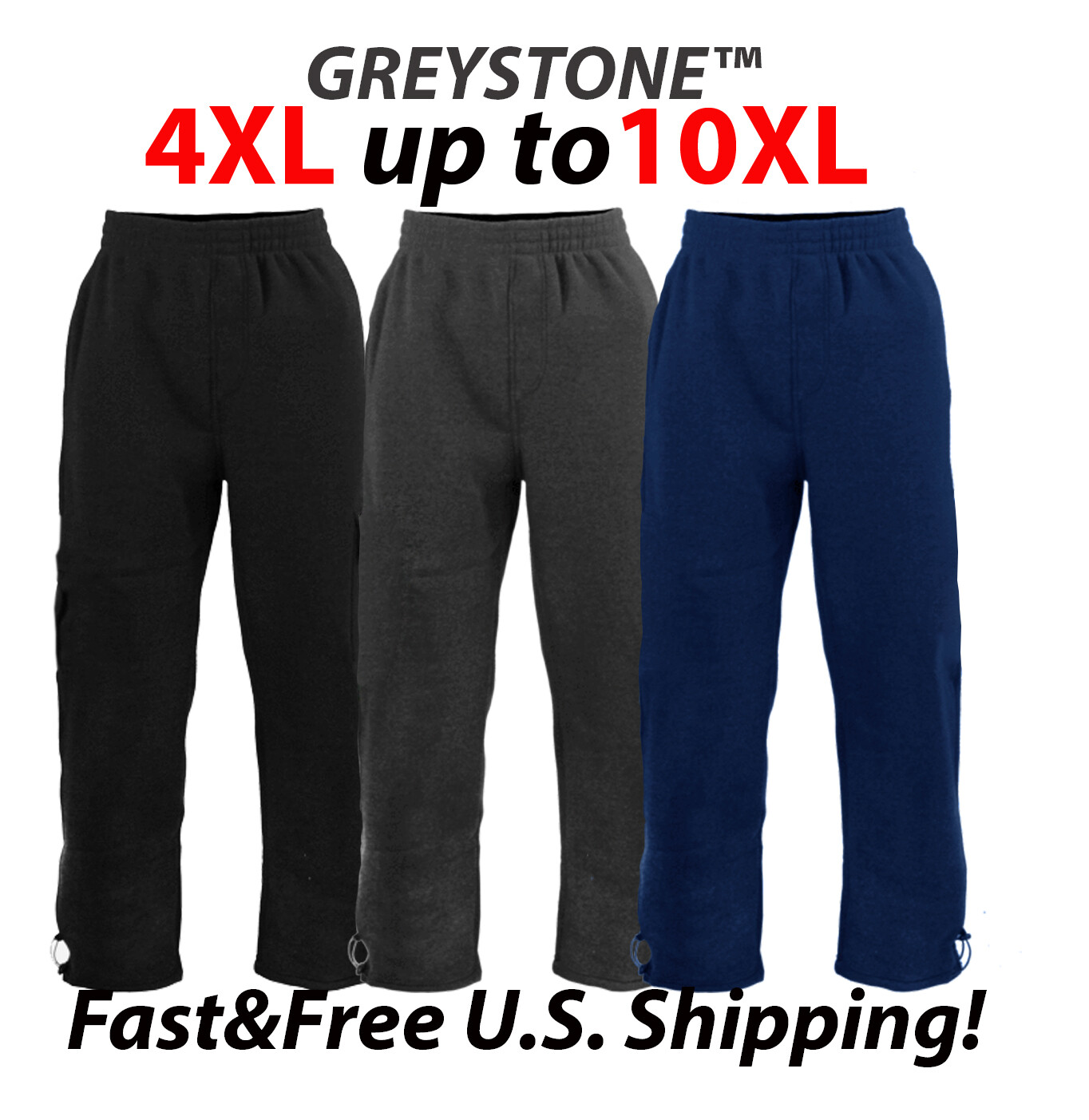 Men’s BIG TALL Casual SWEATPANTS Fleece Jogger Pants Slash Pockets GREYSTONE