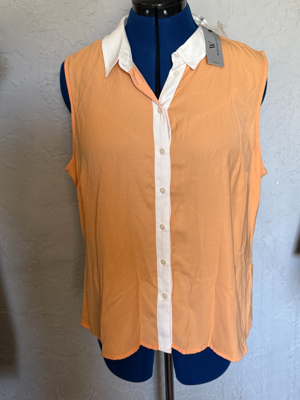 NWT Women’s PXL Orange sleeveless shirt with white collar by Worthington