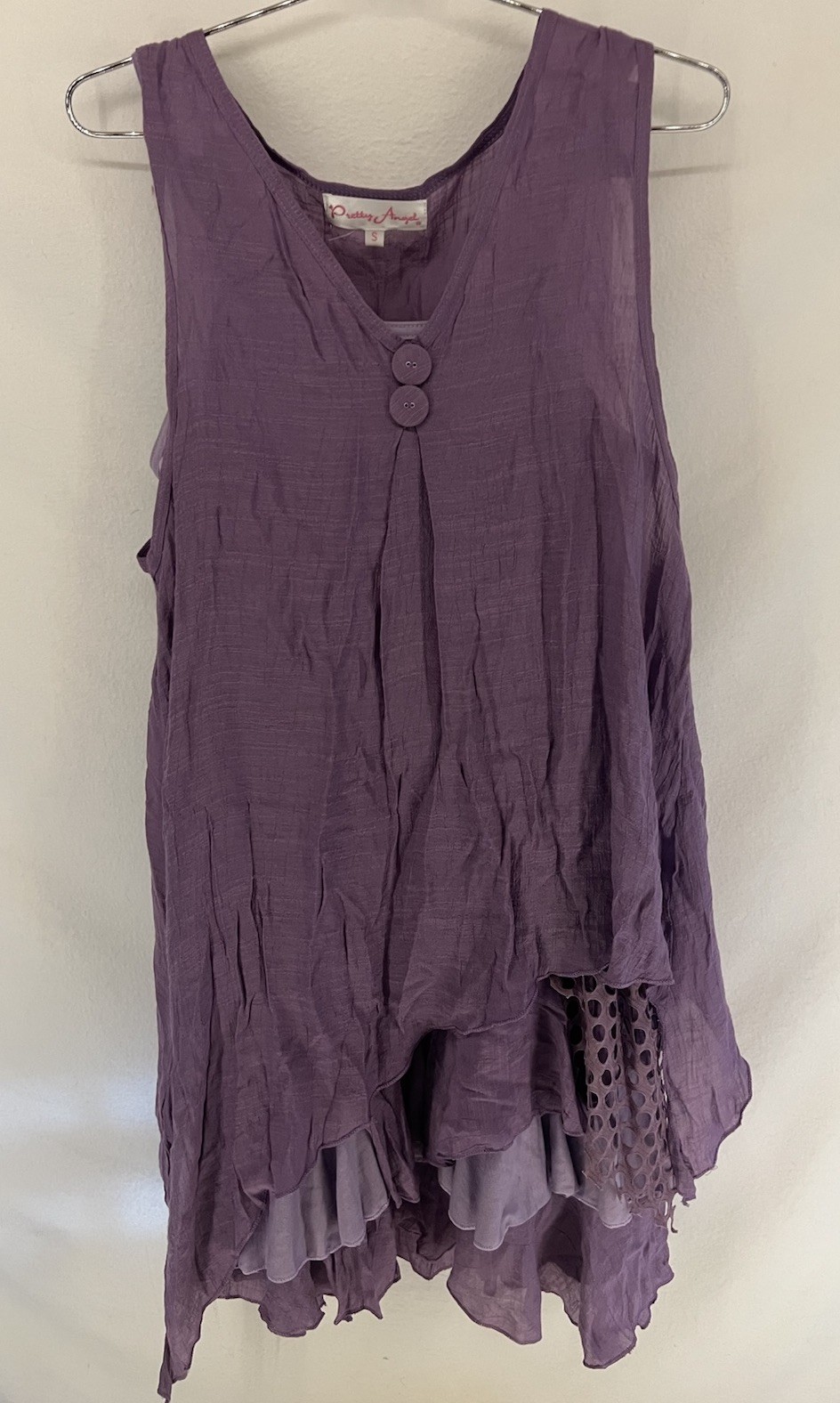 Pretty Angel Tunic 2 Piece Dress Ruffle Hem Boho Fairycore Lagenlook Size S