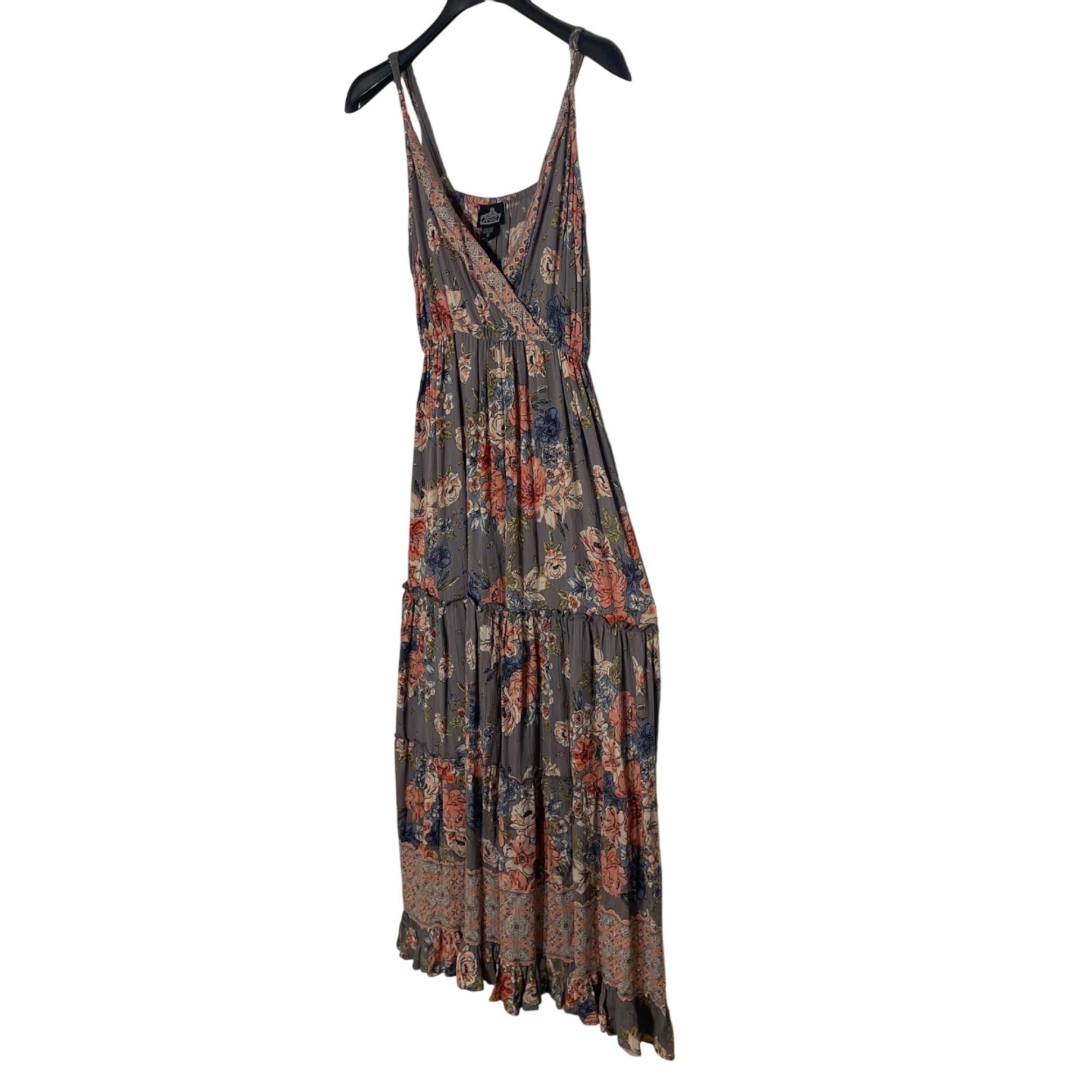 Angie Tiered Floral Ruffle Babydoll Maxi Dress Sz MED Boho Rayon Resort