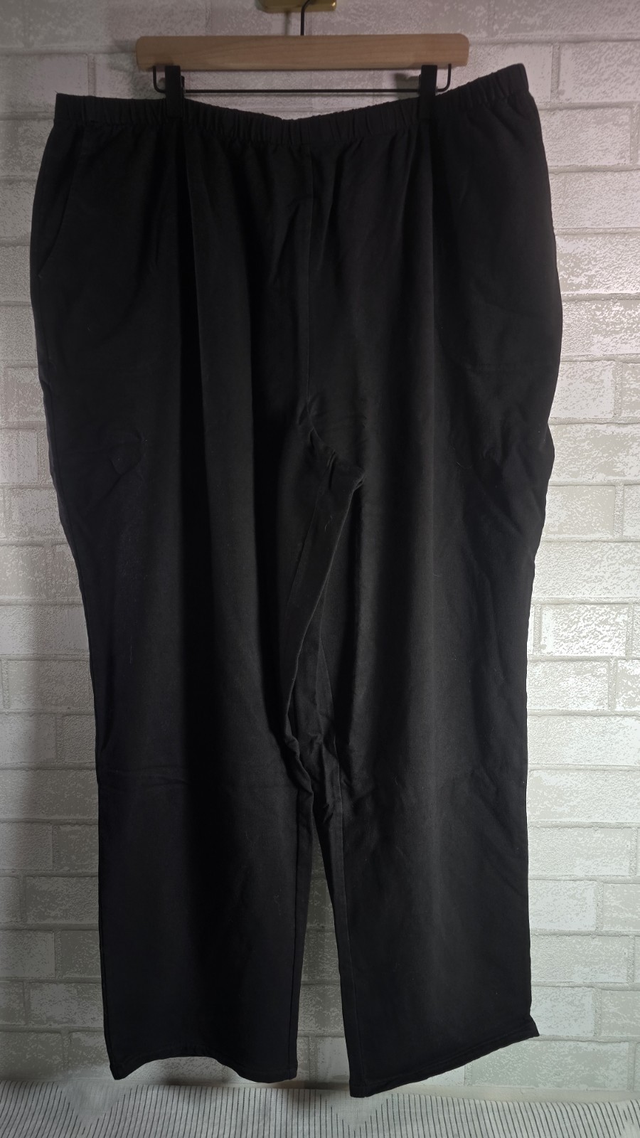 D&CO Women’s 3X Pants Solid Black Cotton Casual Elastic Waist Pull on Comfort