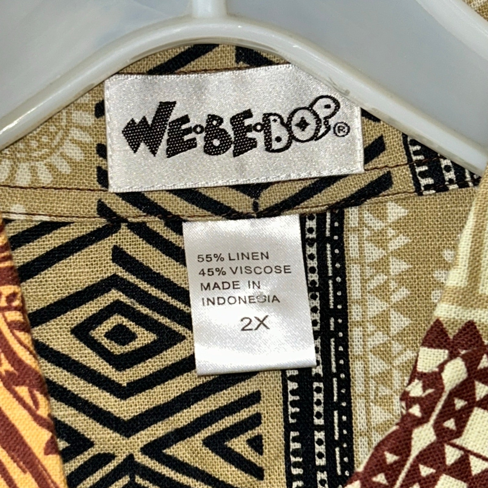 New! We Be Bop Tunic Top 2X Botswana Plus Boho Linen Button Up Tribal Safari