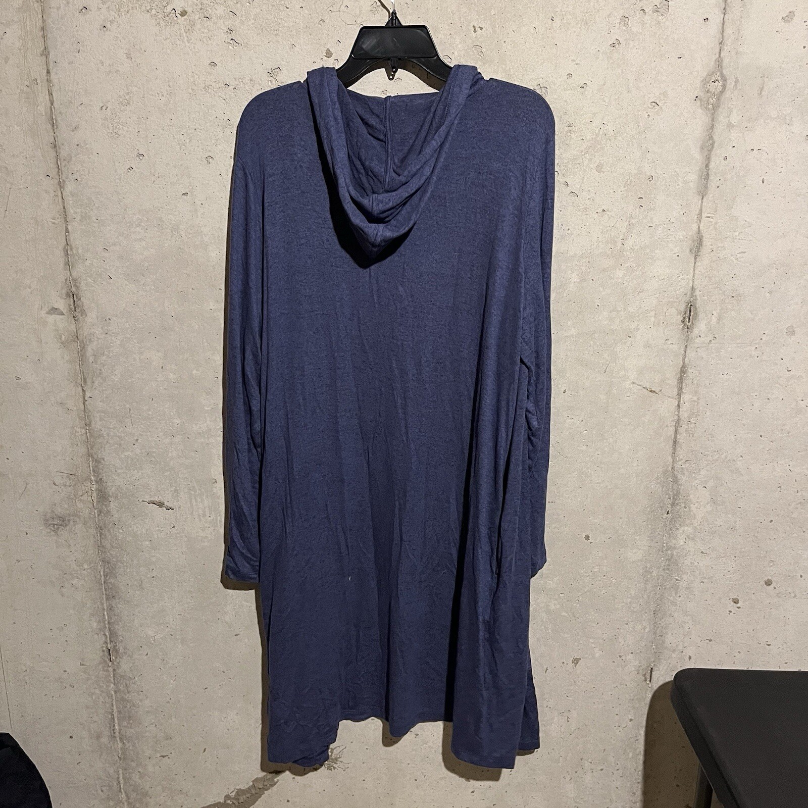 Any Body All Seasons Duster Cardigan Blue Knit Swim Cover Up Size Medium Hood