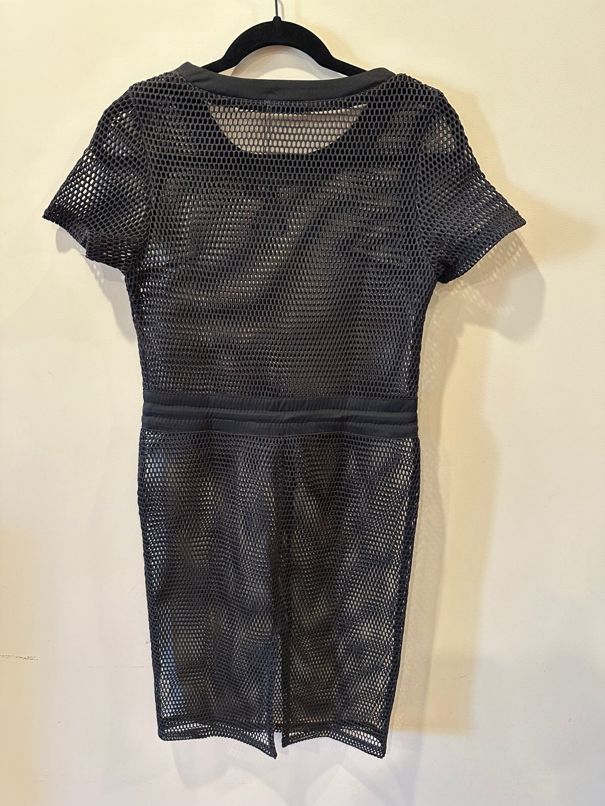 REHAB NTW Black Mesh Drawstring Party Dress Sheer Vegas Beach Festival Size S