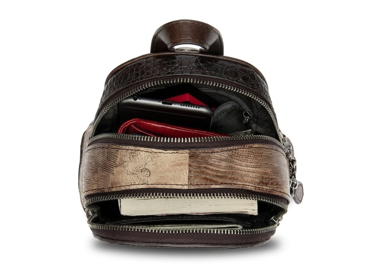 Women Genuine Leather Bag Purse Patchwork Embossed Backpack Handbag Boho Vintage