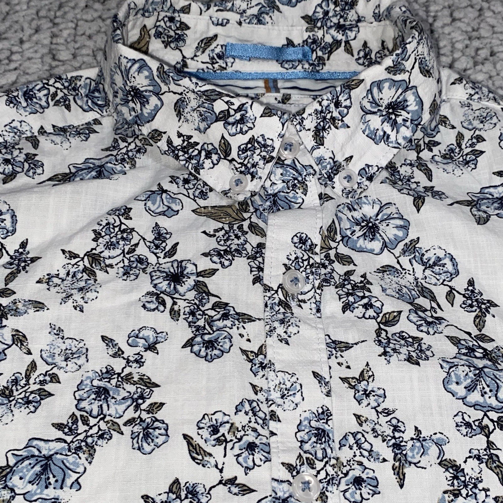 Cactus Man Ricky Singh Button Down Shirt Men’s L White Blue Floral Aloha Beach