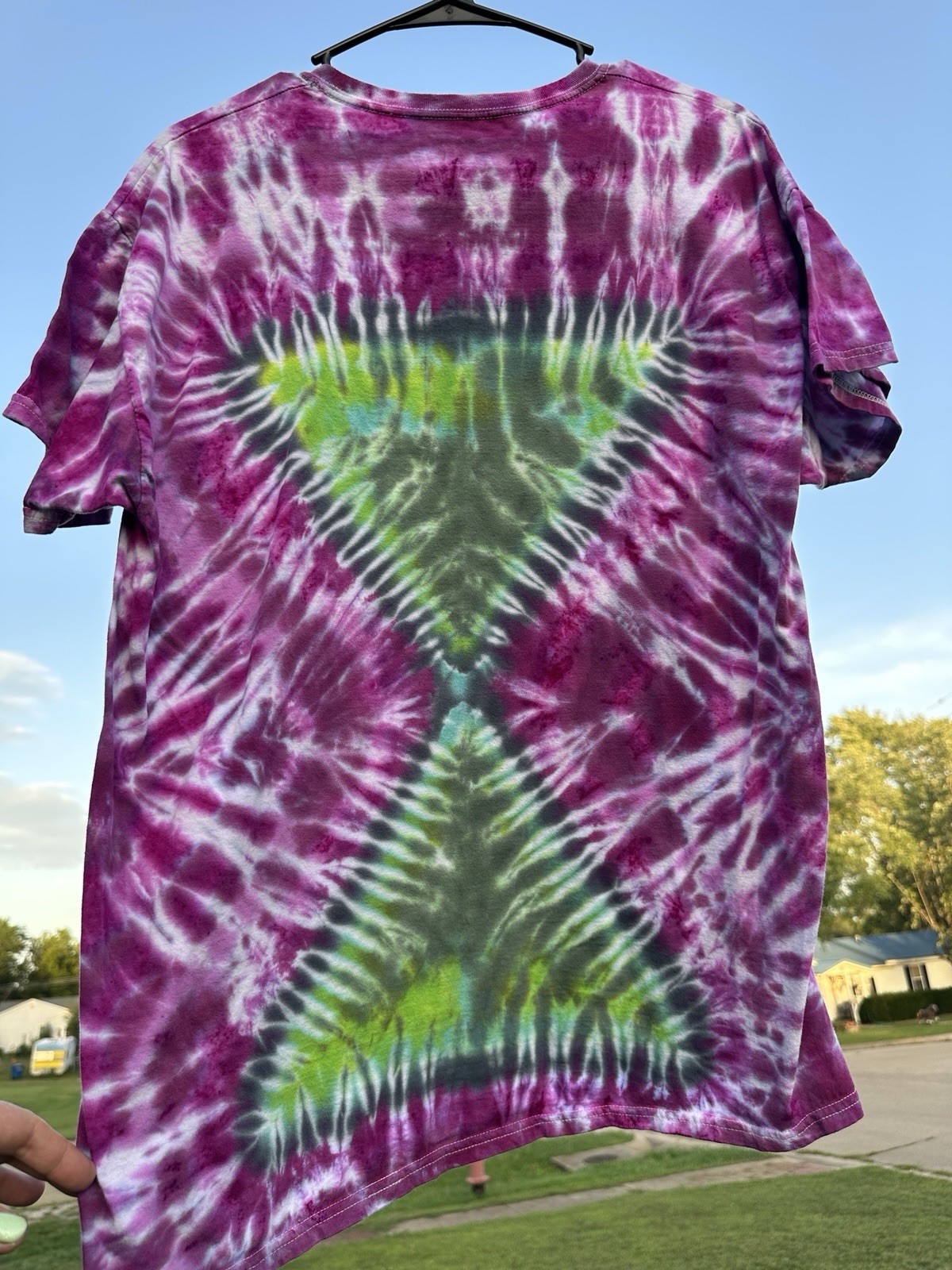 XL Purple Green White Tie-Dye Cotton Crew Neck Short Sleeve Tee