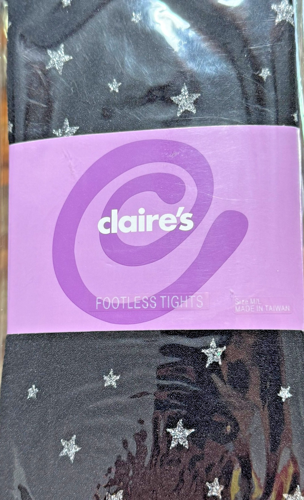 Claires Footless Tights Black Silver Glitter Stars Womens Size M L New