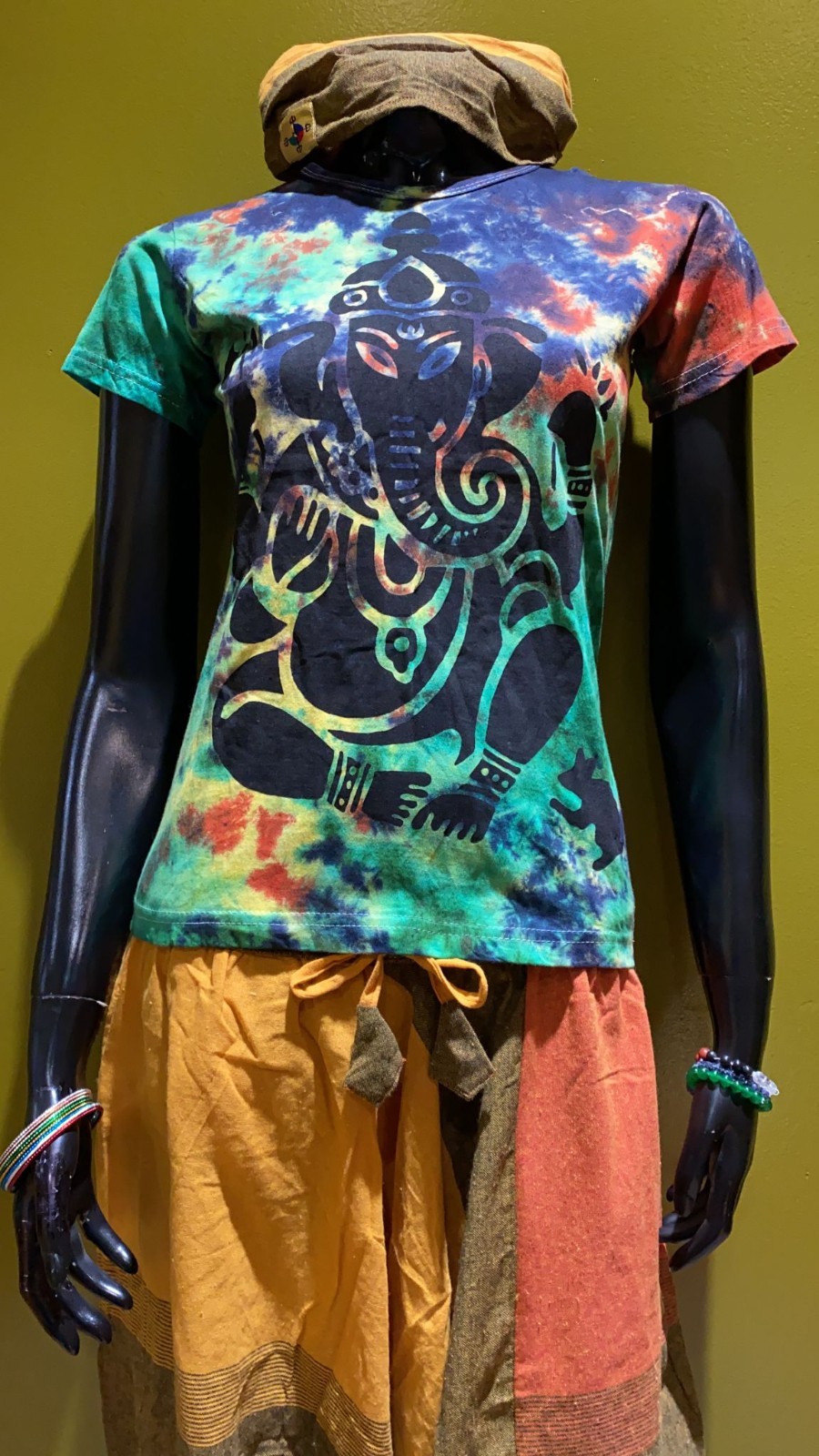 Ganesh Painted Tee: 100% Organic Cotton T Shirt for Women: Tie Dye: XS