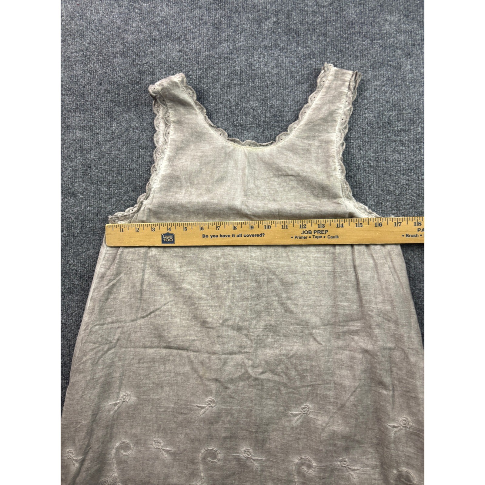 Sea Gypsies Mini Dress Womens Medium Grey Cotton Lace Trim Boho Embroidered