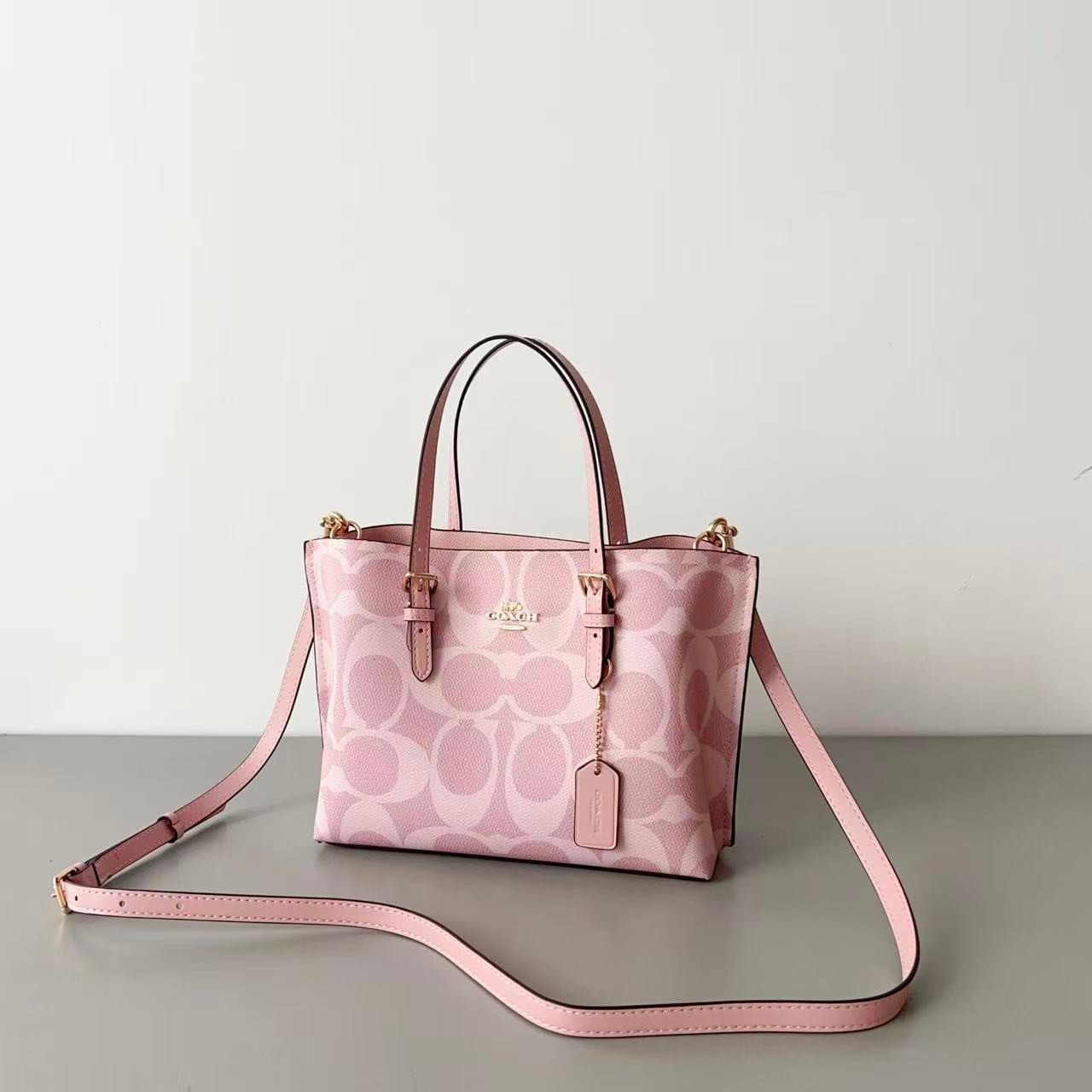 COACH CAL50 Mollie Tote Bag 25 Signature Canvas Pink Handbag Crossbody