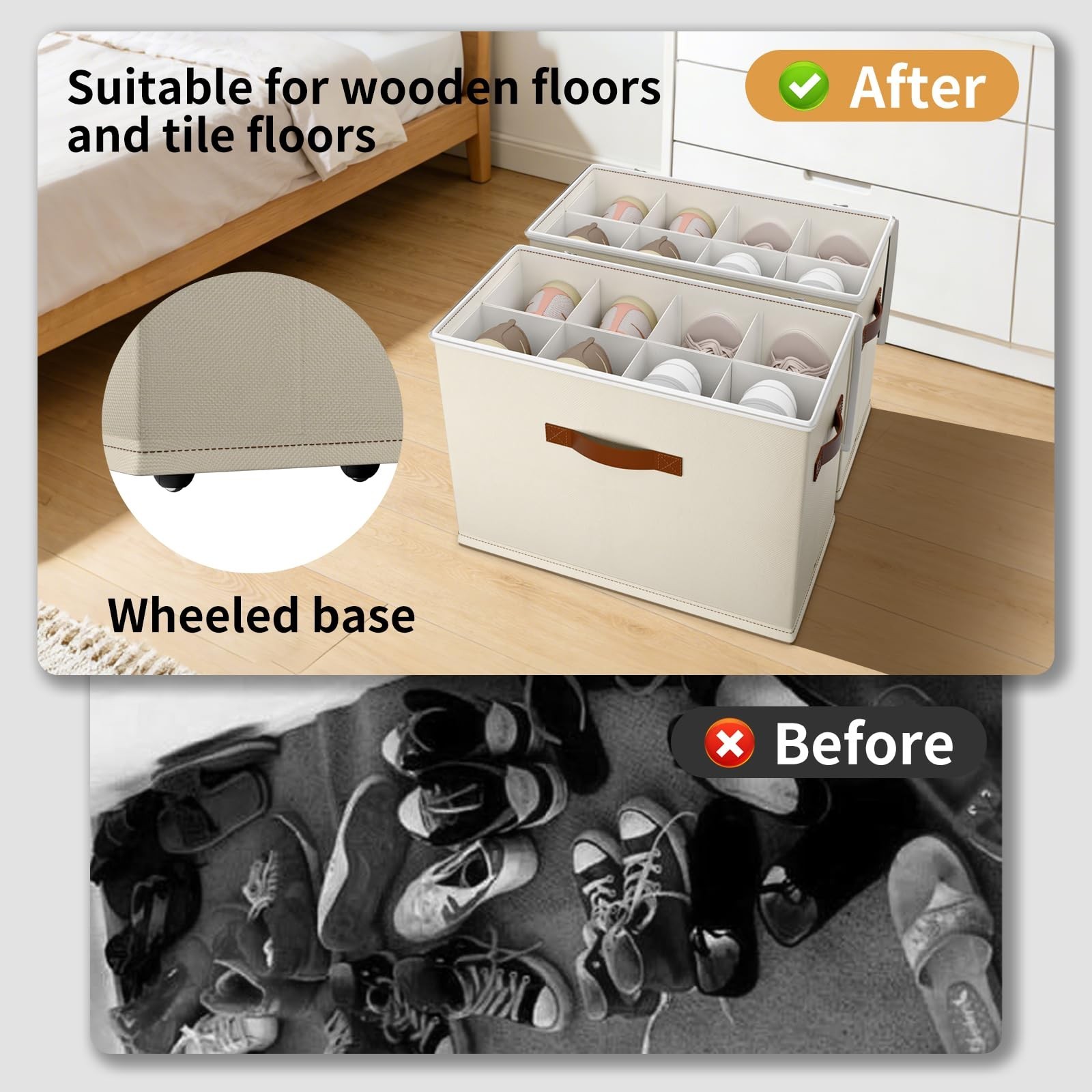 2 Pack Shoe storage Organizer for closet with wheels,No Assemble Required Sho…