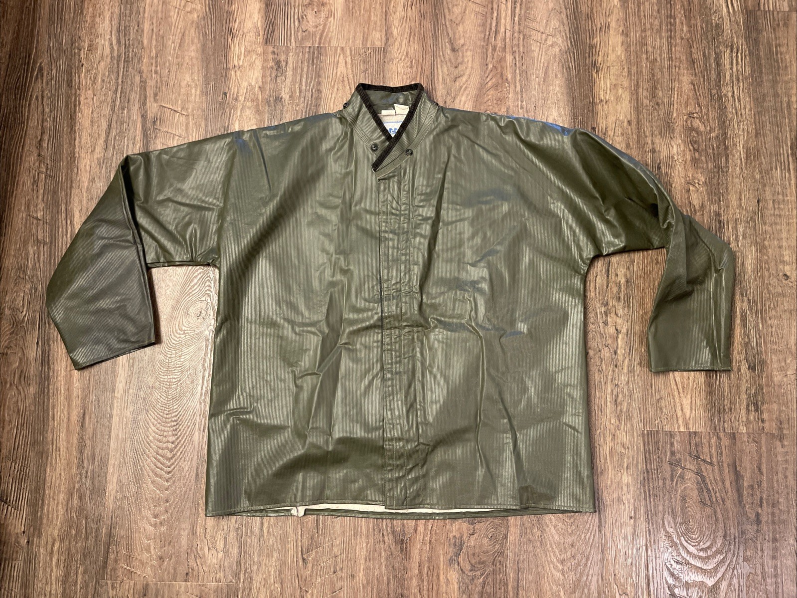 VTG Neese AMOCO Logo PVC/Polyester Rain Jacket Coat Unisex sz L Full Zip Green