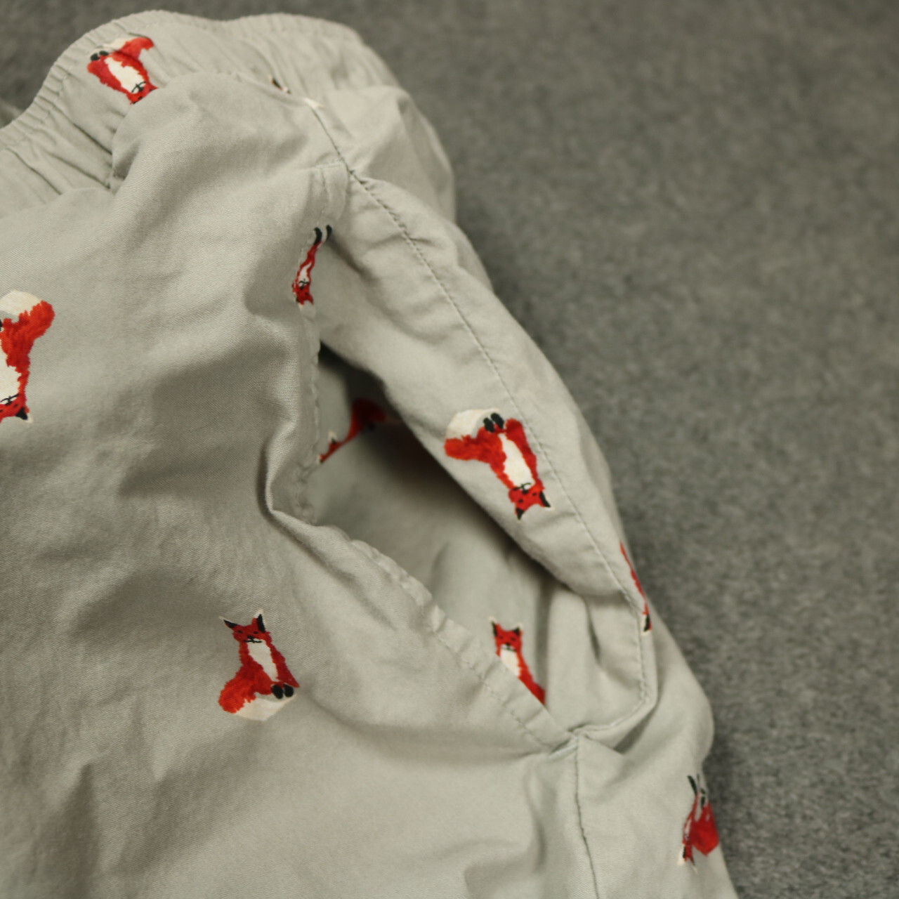 Lands End Foxes Pajama Pant Sleep Bottom Elastic Waist Button Fly Gray 2XL 44-46
