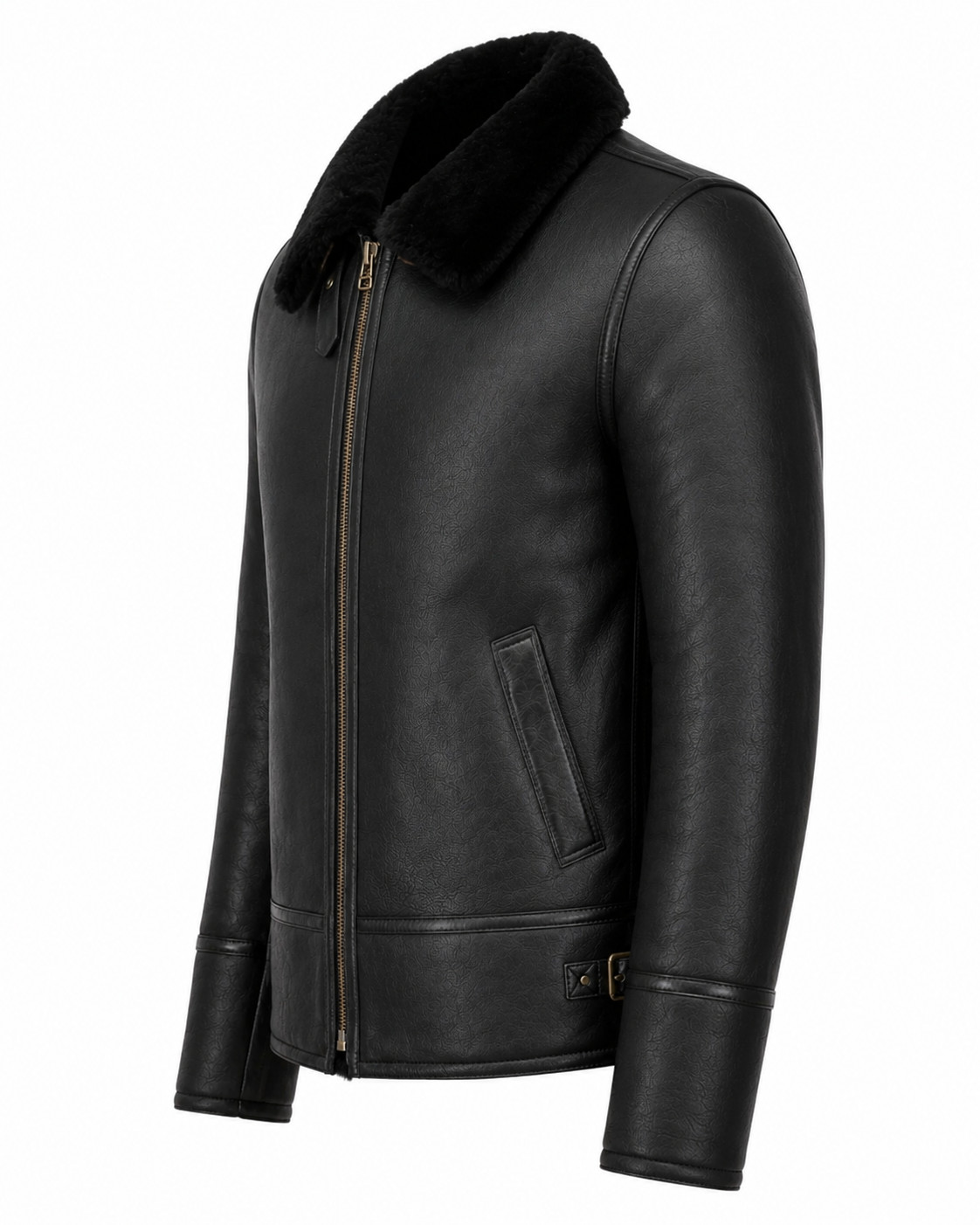 Men’s B3 Black Fur Shearling Sheepskin Leather Jacket Bomber Pilot RAF coats