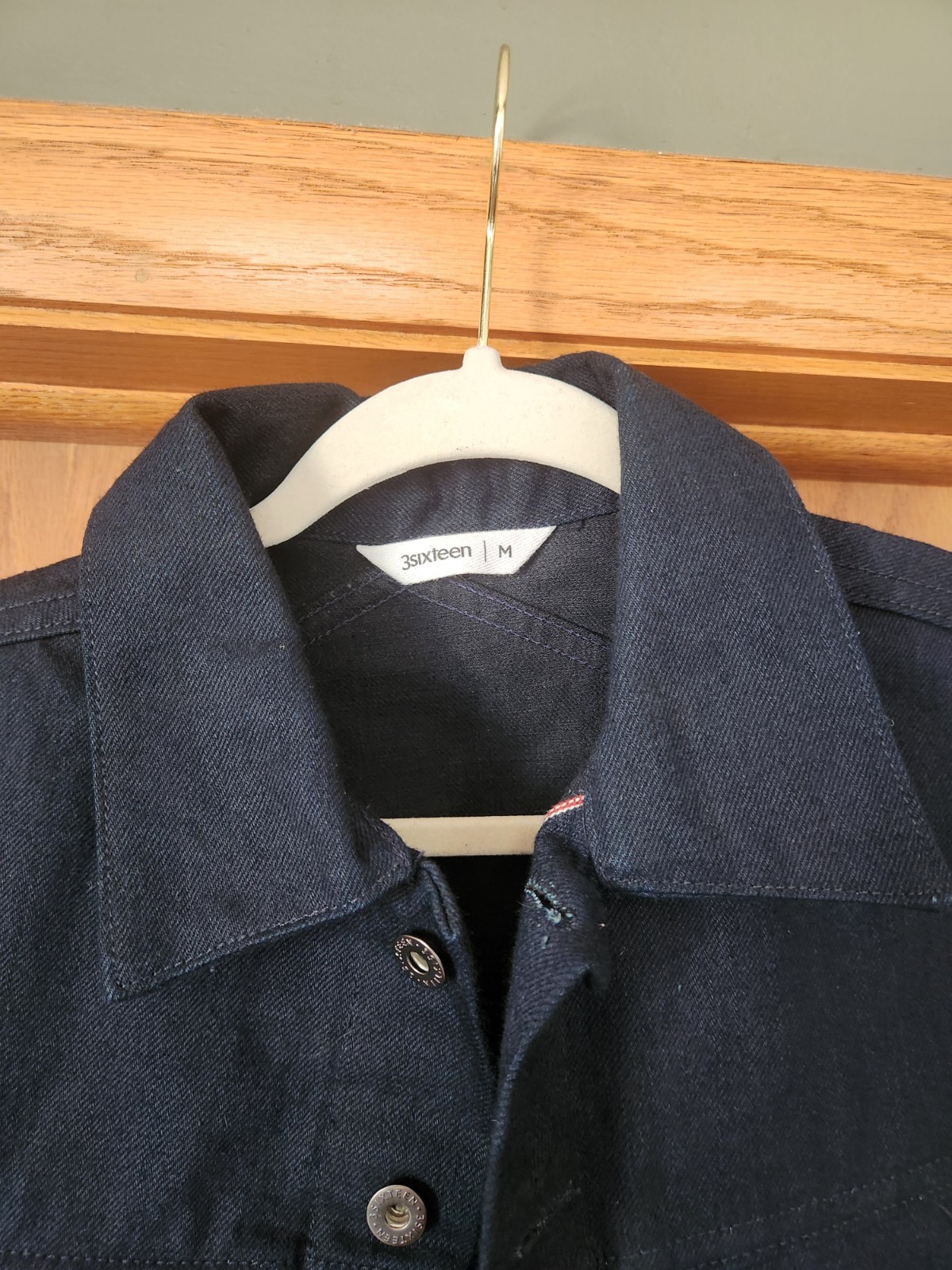 3 Sixteen Men’s Medium Denim Jacket 14 oz Shadow Selvedge Raw Indigo