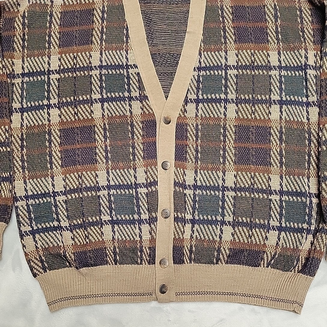 Vintage Florence Tricot Cardigan Sweater Men XL Plaid Wool Blend Made in Italy