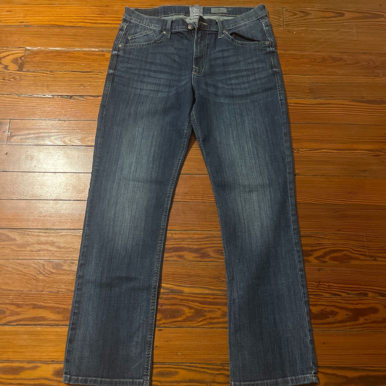 Rock & Republic Jeans Mens 36×32 Straight Leg Dark Wash Blue DenimDistressedFade