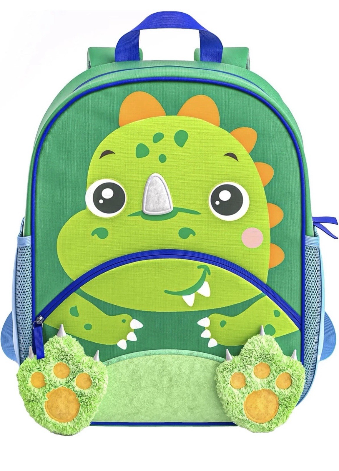Move2Play Dinosaur Kids Backpack Water Resistant, Green/Blue/Orange, Pockets