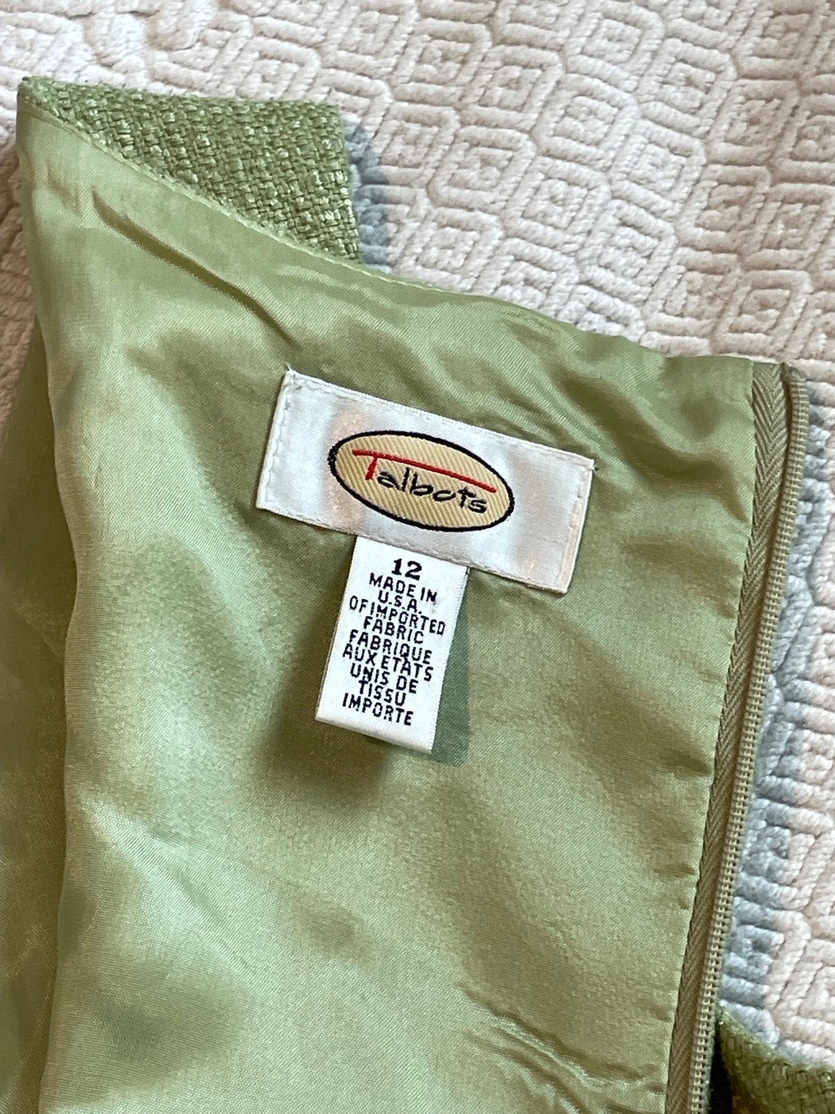Vintage Talbots Classic Green Tweed Sleeveless Dress Ribbon + Ruffle Hem Size 12