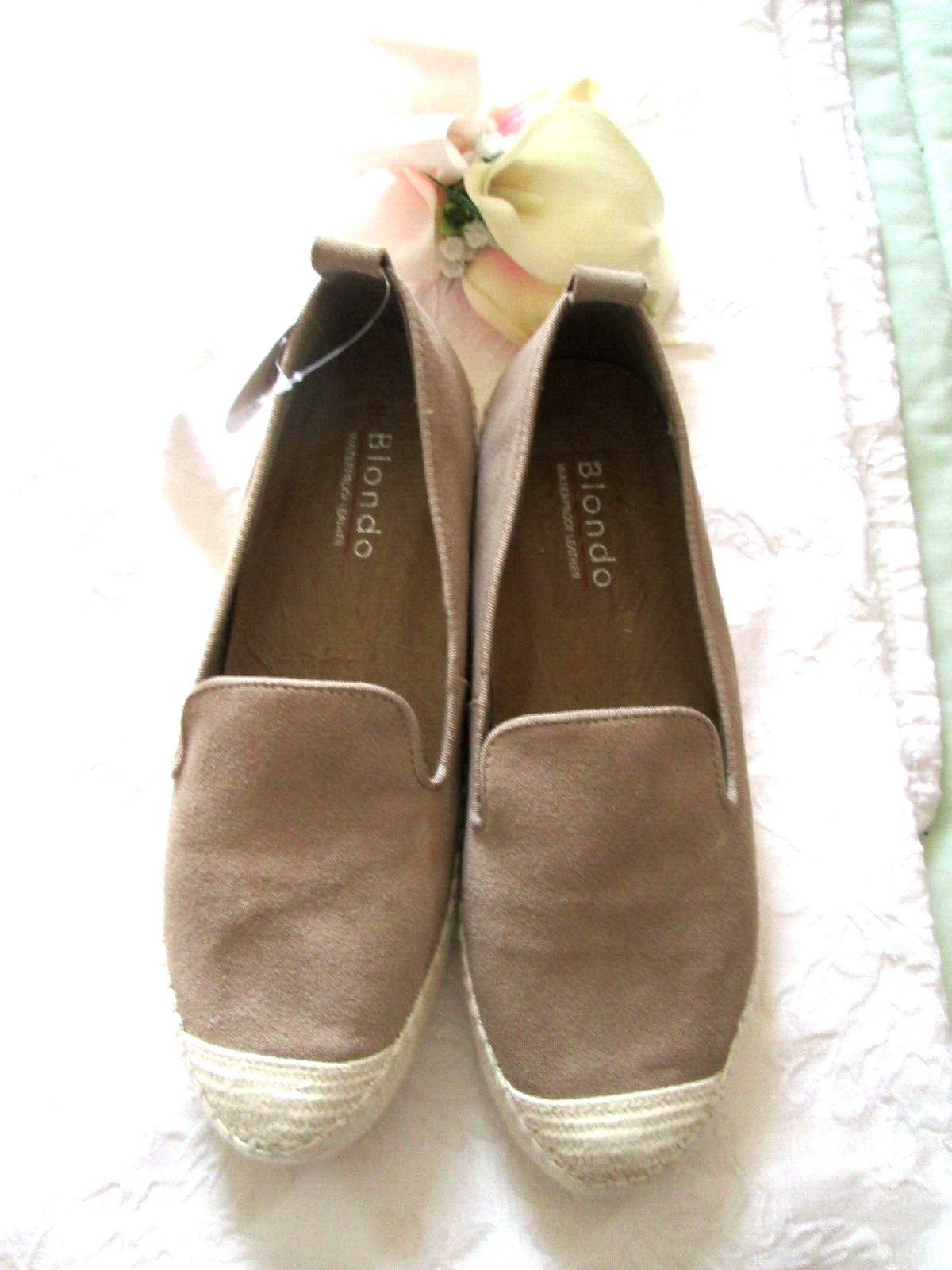 BLONDO WATERPROOF LEATHER SUEDE 7M LT TAN ESPADRILLE FLAT SHOES SEALED SEAMS NEW