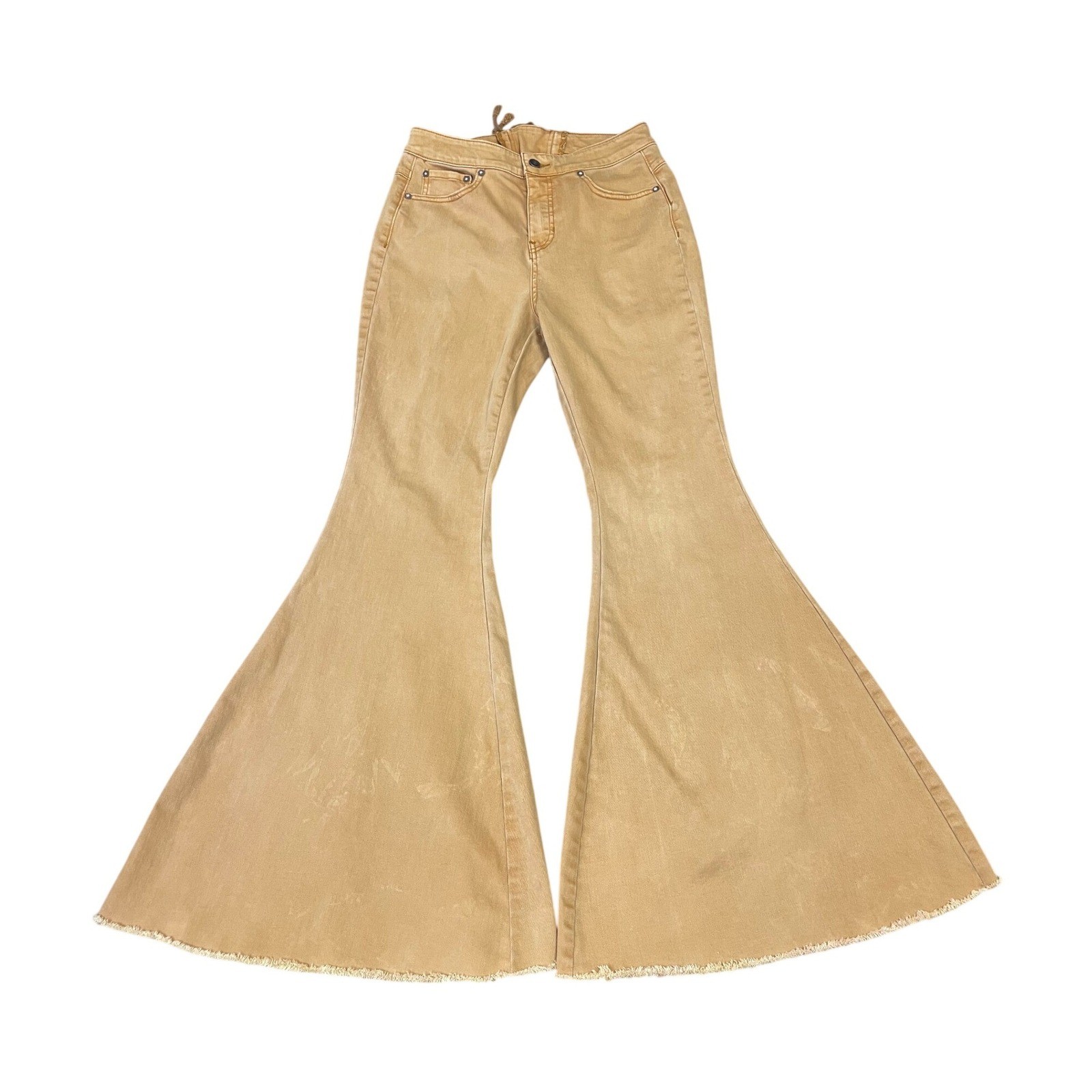 We The Free People Lace Up Back Curvy Just Float On Flare Jeans 29 Tan Boho