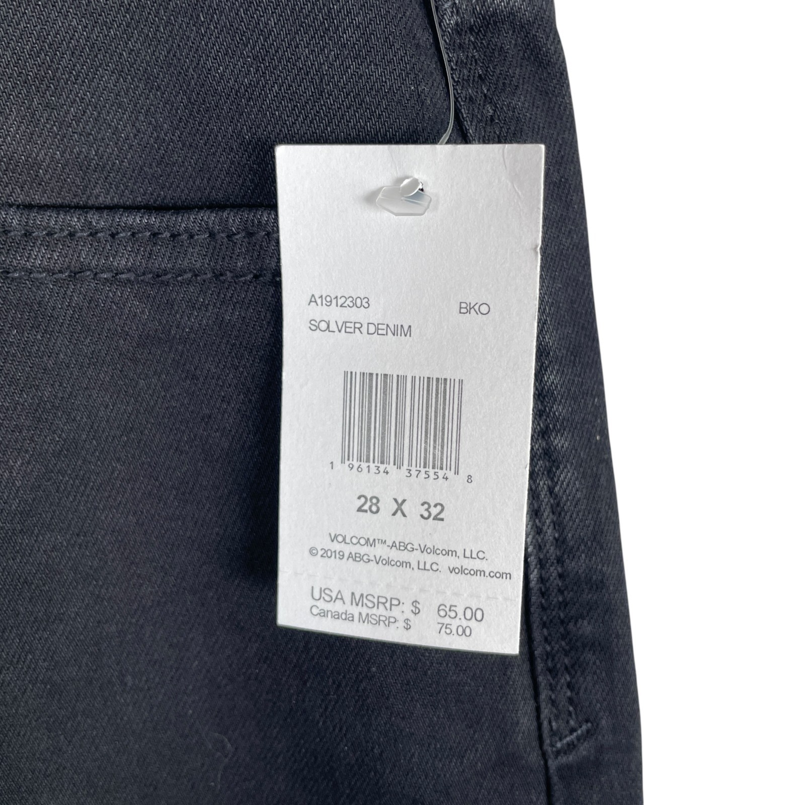 NEW Volcom Solver Modern Straight Jeans Mens 28×32 Blackout Denim Stretch Dark