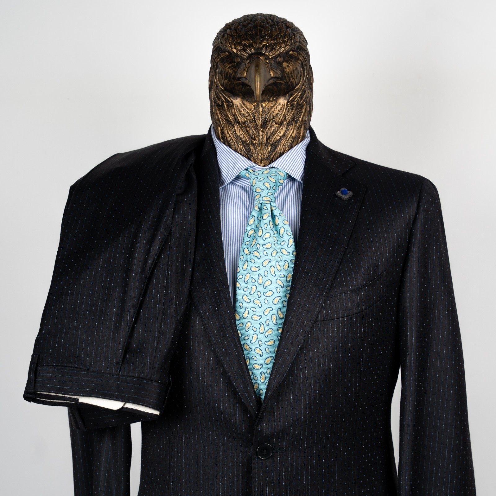 NWOT $2650 LARDINI Pure Wool Striped Suit Black/Blue 42US/52IT