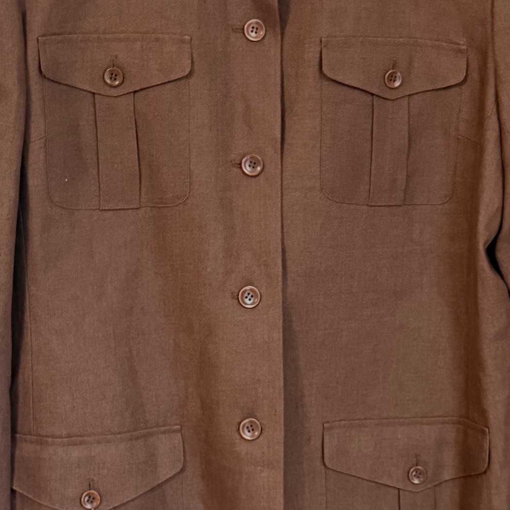 Talbots Irish Linen Safari Field Jacket Womens 16 Chocolate Brown Utilty Blazer