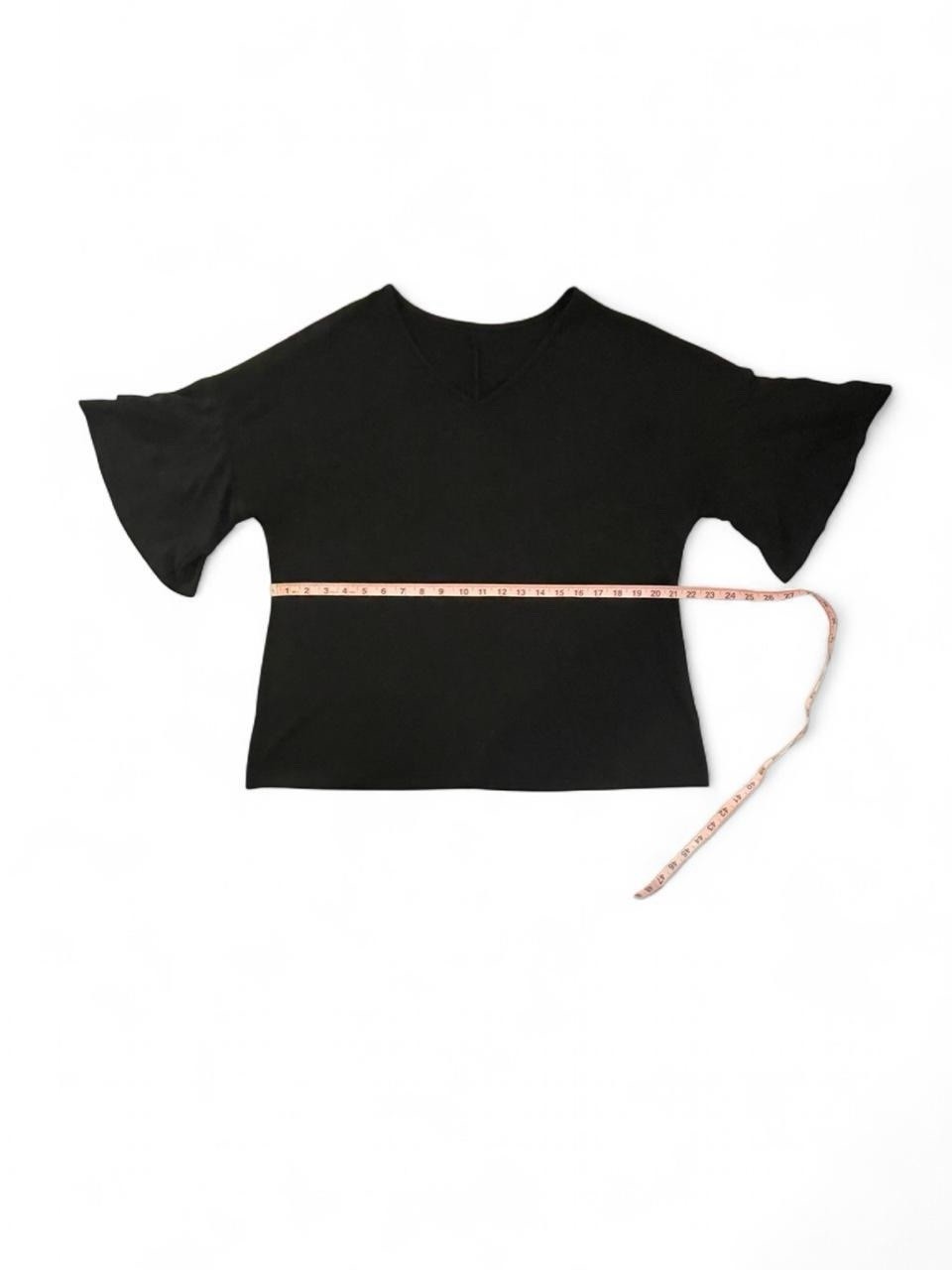 Women’s XL Black V-Neck Flutter Short Sleeve Ruffle Jersey Stretch Pullover Top