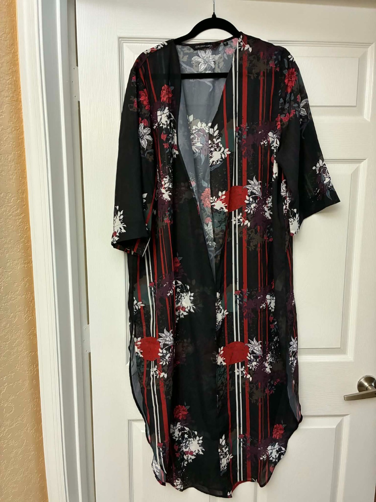 Colleen Lopez XL Floral Sheer Kimono Duster Open Front Long Cardigan