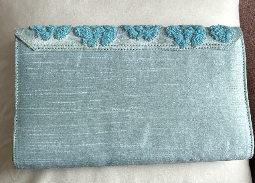 Embroidered Clutch Evening Bag Tiffany Blue Satin Aarong
