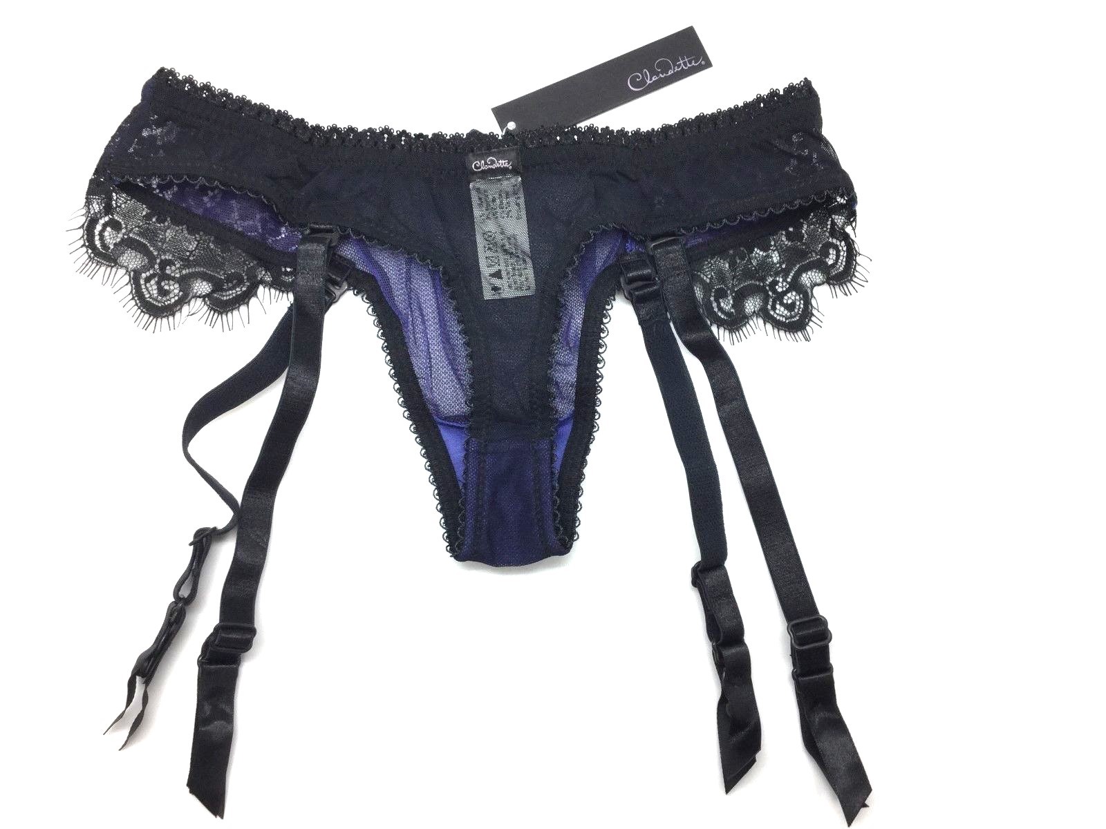 New Claudette En Dentelle Intense Garter Thong Pin Up Bikini Panties Neon Violet