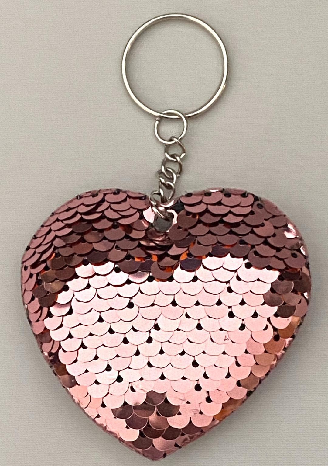 PUFF SPONGE HEART KEY CHAIN SEQUINS SELECT COLOR FREE USA SHIPPING
