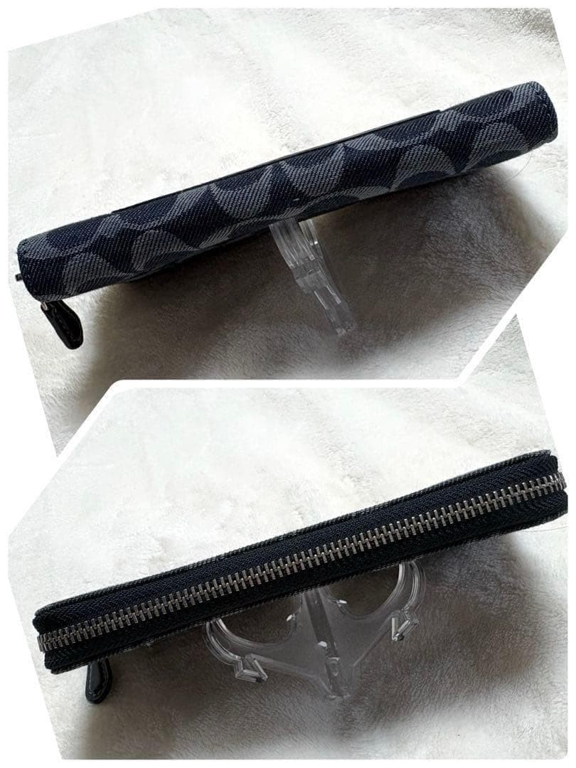 COACH Long Wallet Denim Accordion Zip Wallet Navy Logo