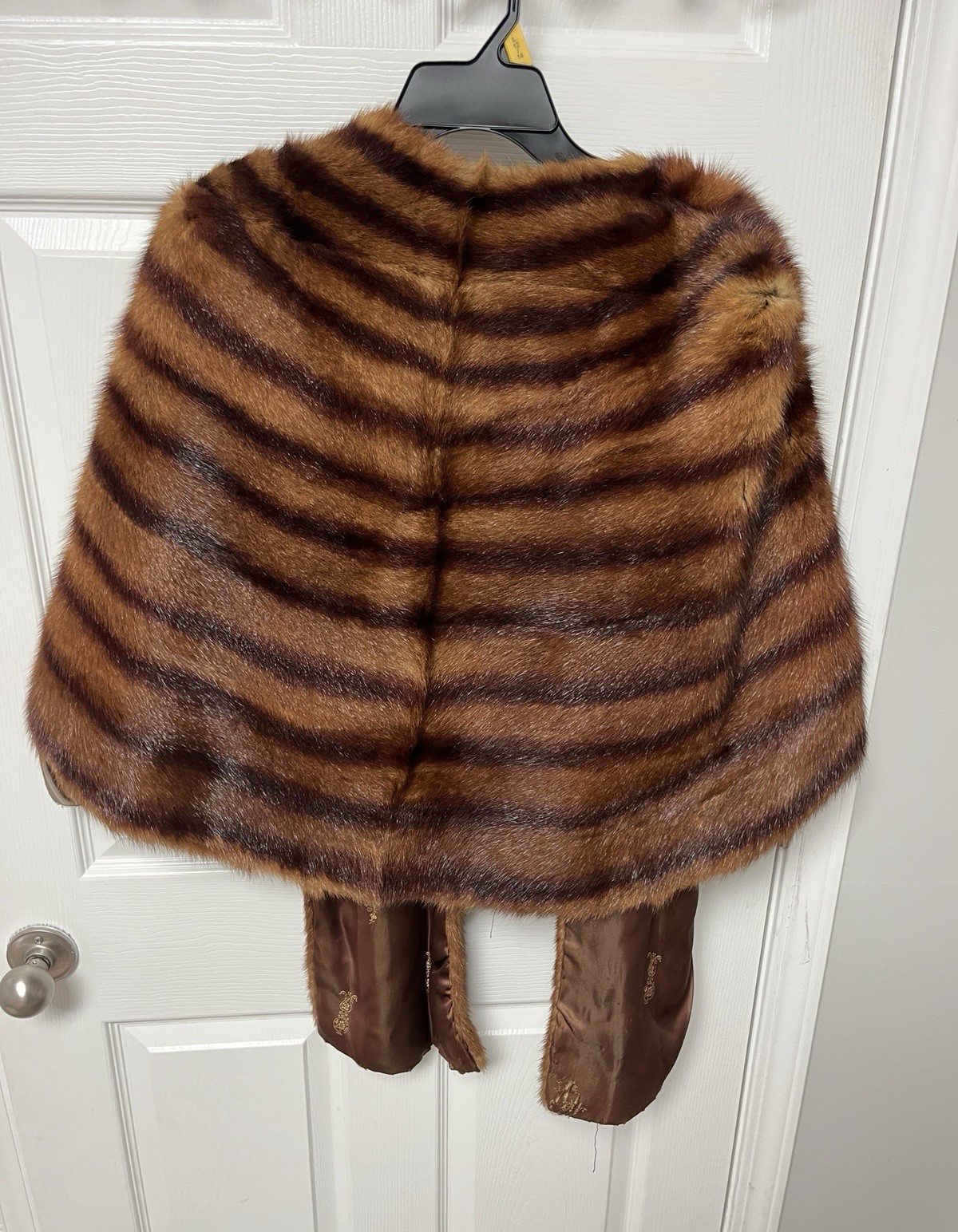 Women’s Brown & Black Striped Fur Stole Shawl Wrap with Satin Lining