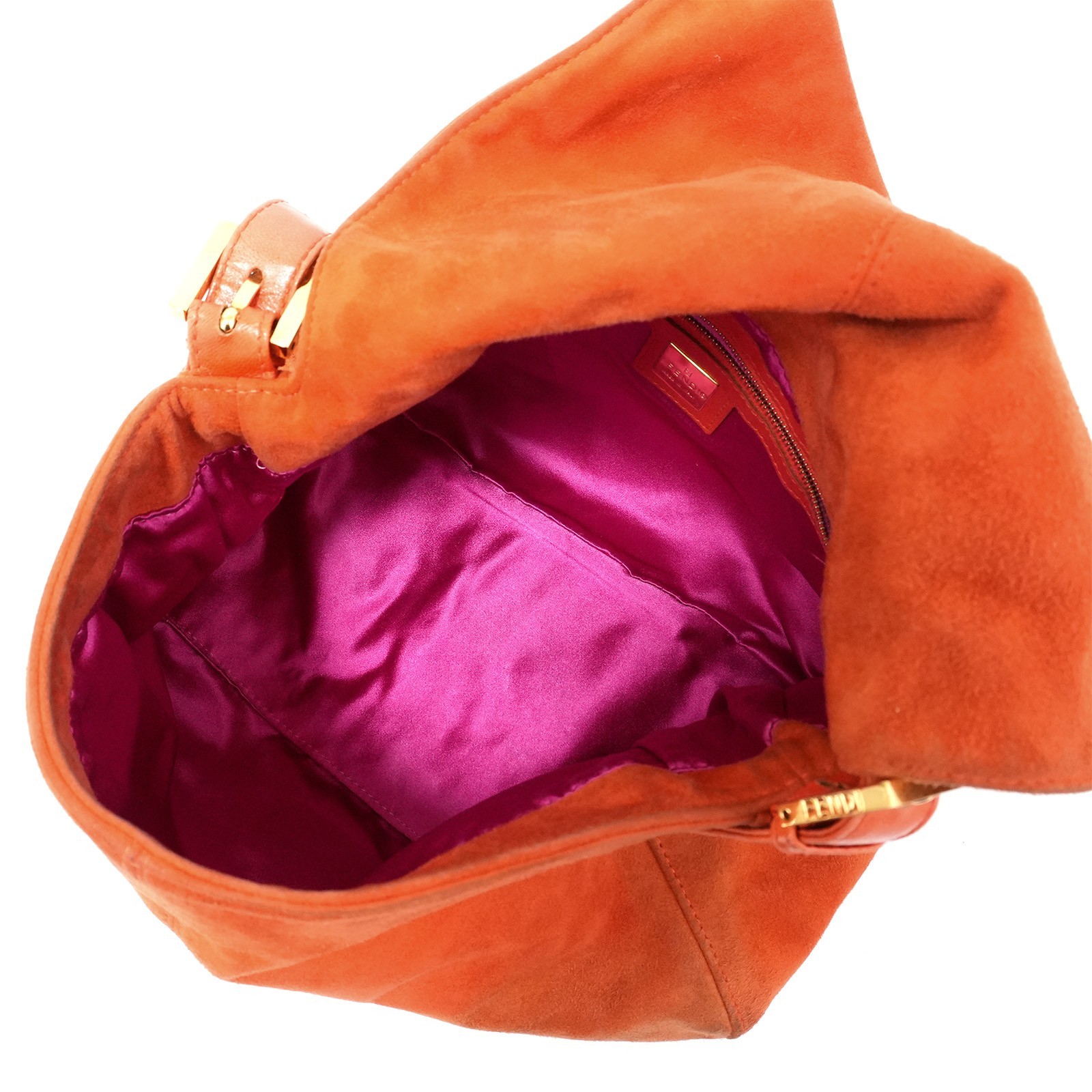 FENDI Gold FF Logo Mamma Baguette 26325 Shoulder Bag Orange Auth #58372A