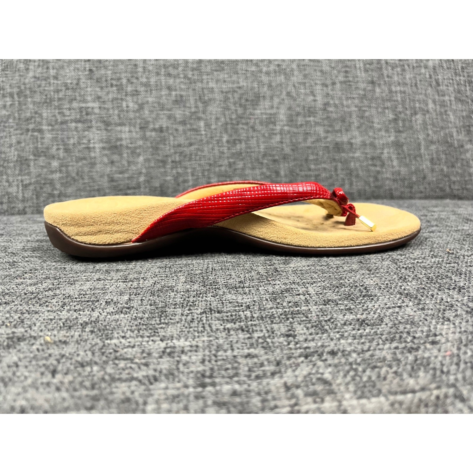 Vionic Bella II Red Lizard Embossed Orthotic Bow Flip Flop Sandals Womens 7.5