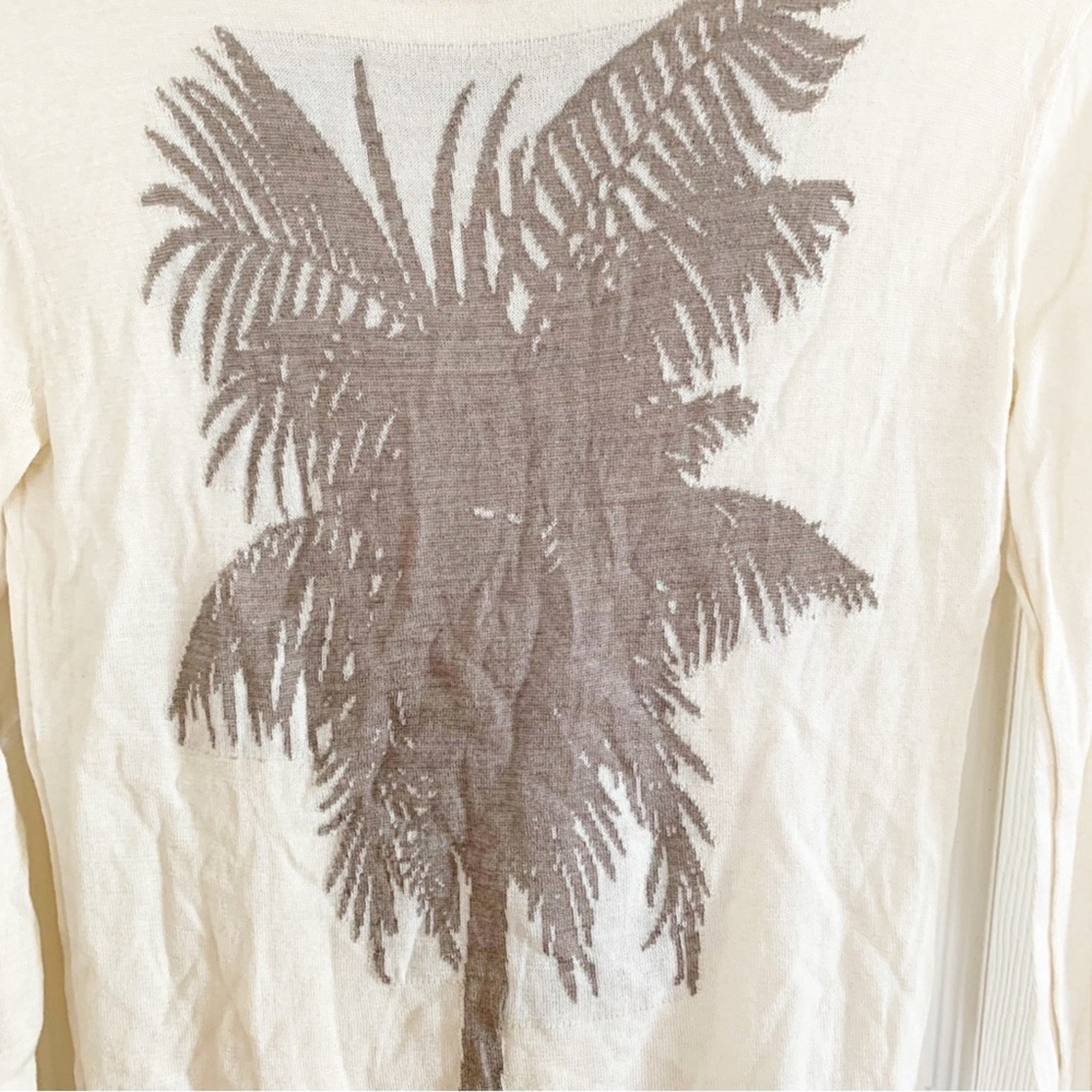 Banjo & Matilda Cream Palm Tree Silk Cashmere Blend Intarsia Sweater Small