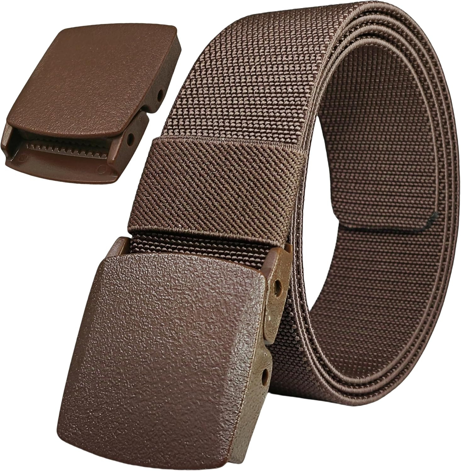 Mens Adjustable Tactical Belt TSA Approved Metal-Free Elastic Stretch Belt Brown