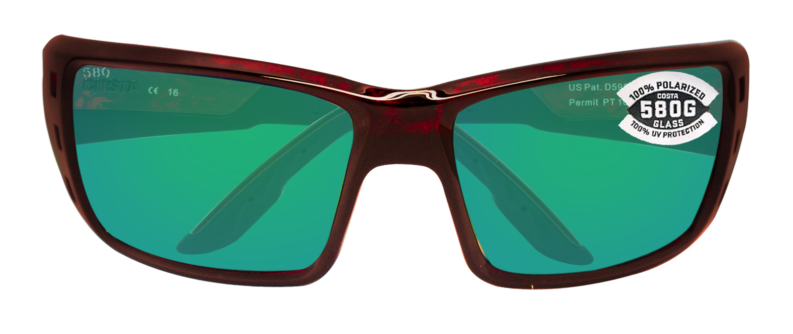 Costa Del Mar Permit Tortoise Frame Green Mirror 580G Glass Polarized Lens